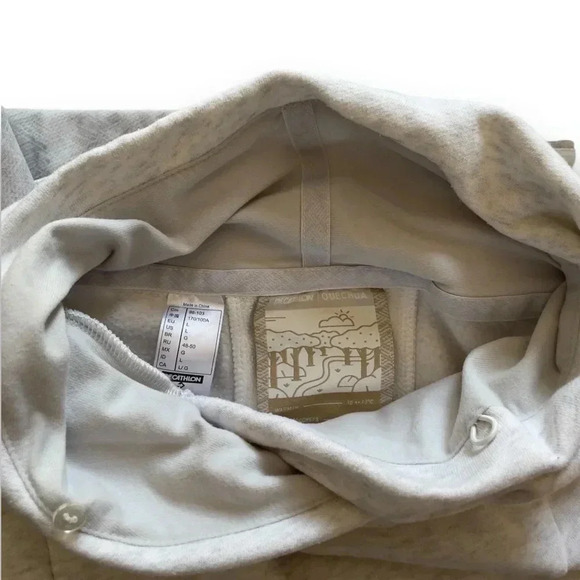 Decathlon White Hiking Pullover Sweatshirt L Quechua Contrast Print Long Sleeves - Picture 6 of 7